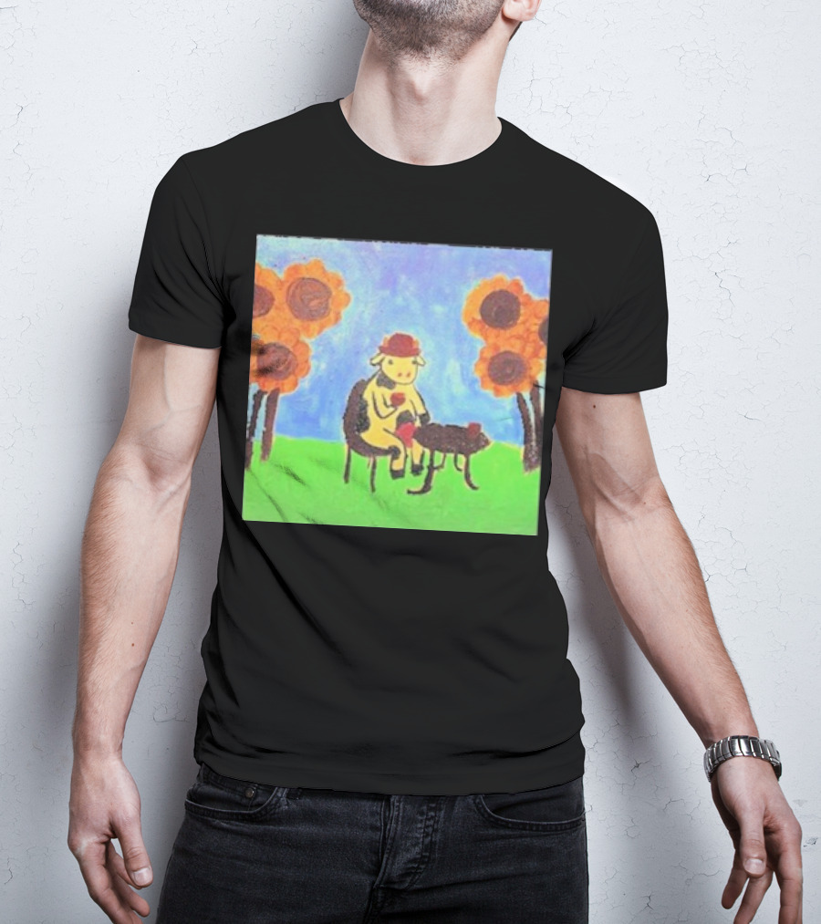 Leanbeeftees Tea Time Cow In Hat With Sunflowers T-Shirt