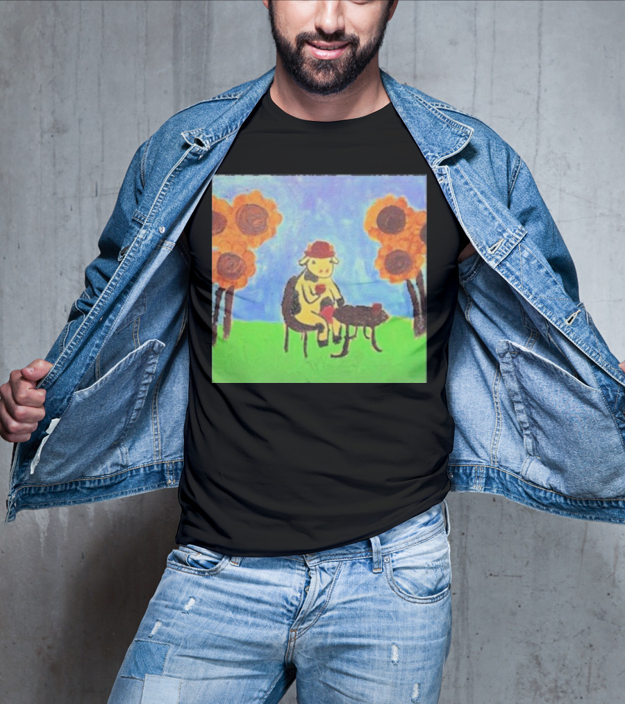 Leanbeeftees Tea Time Cow In Hat With Sunflowers T-Shirt