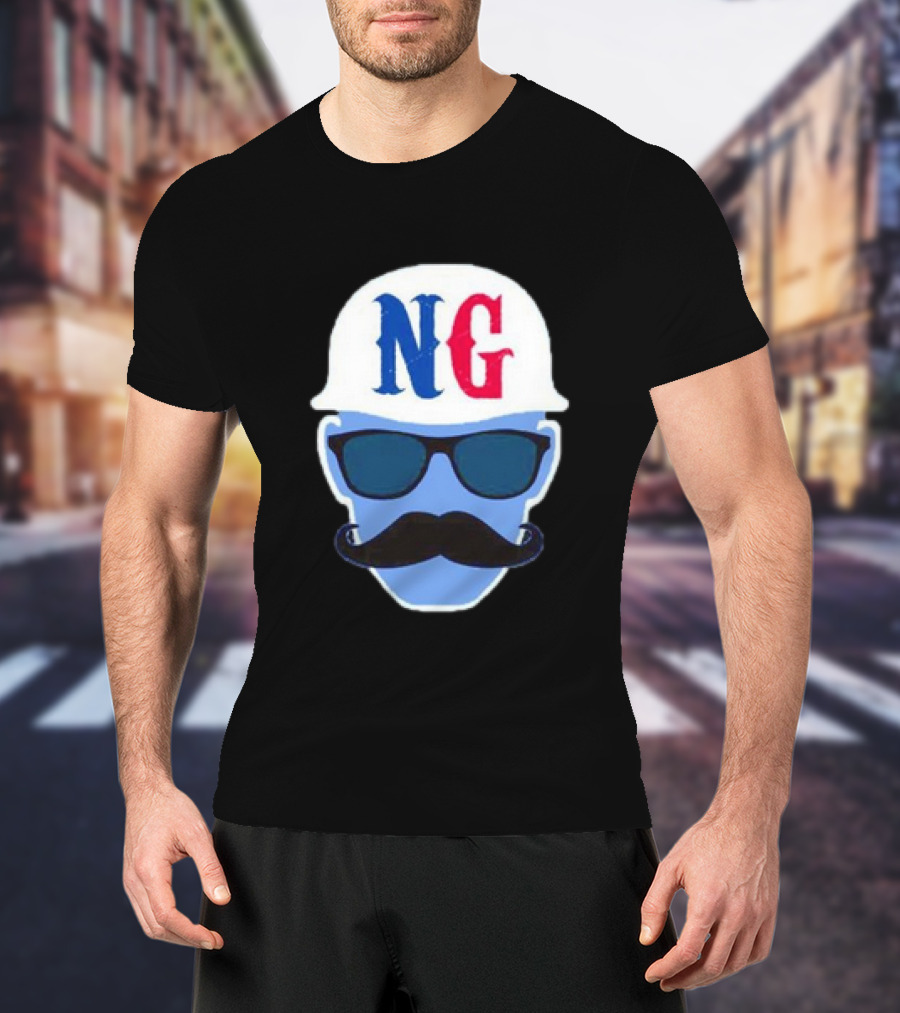 NG Not Gaetti NG Logo Blue Mustache And Sunglasses T-Shirt