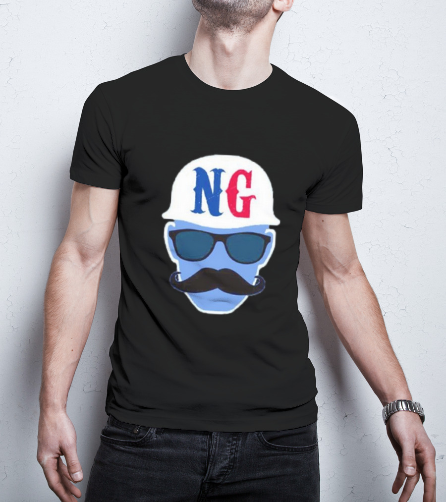 NG Not Gaetti NG Logo Blue Mustache And Sunglasses T-Shirt