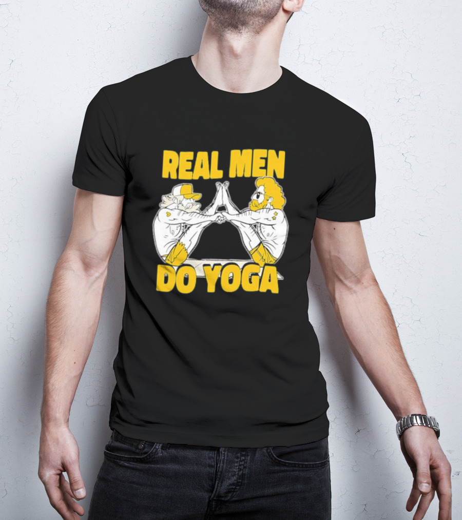 Real Men Do Yoga Cartoon Exercise Training T-Shirt