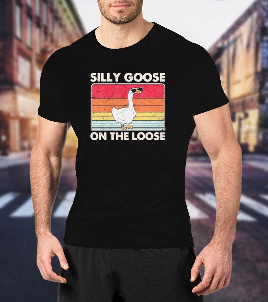 Silly Goose On The Loose Retro Sunglasses Vintage Stripes T-Shirt