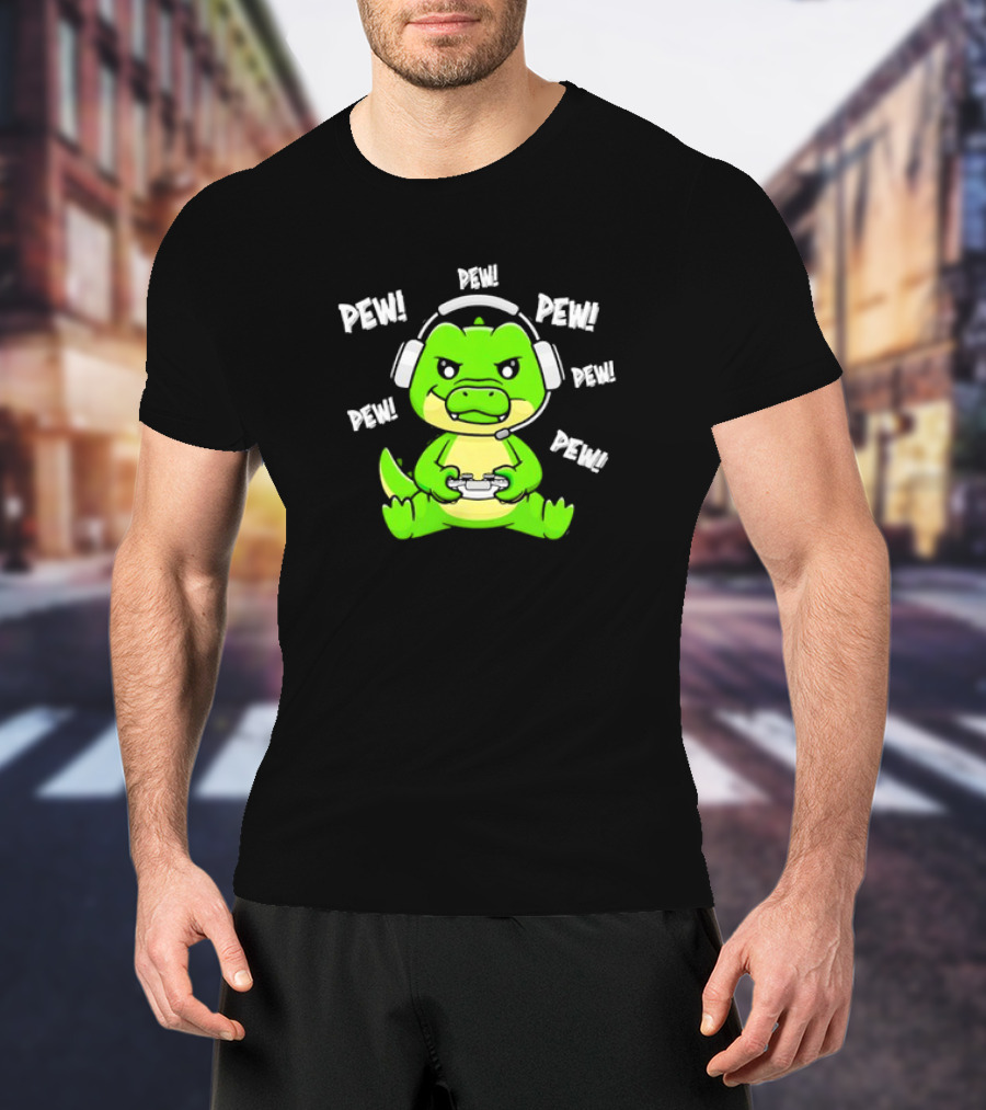 Alligator Crocodile Gamer Pew Pew Pew Headset Controller T-Shirt