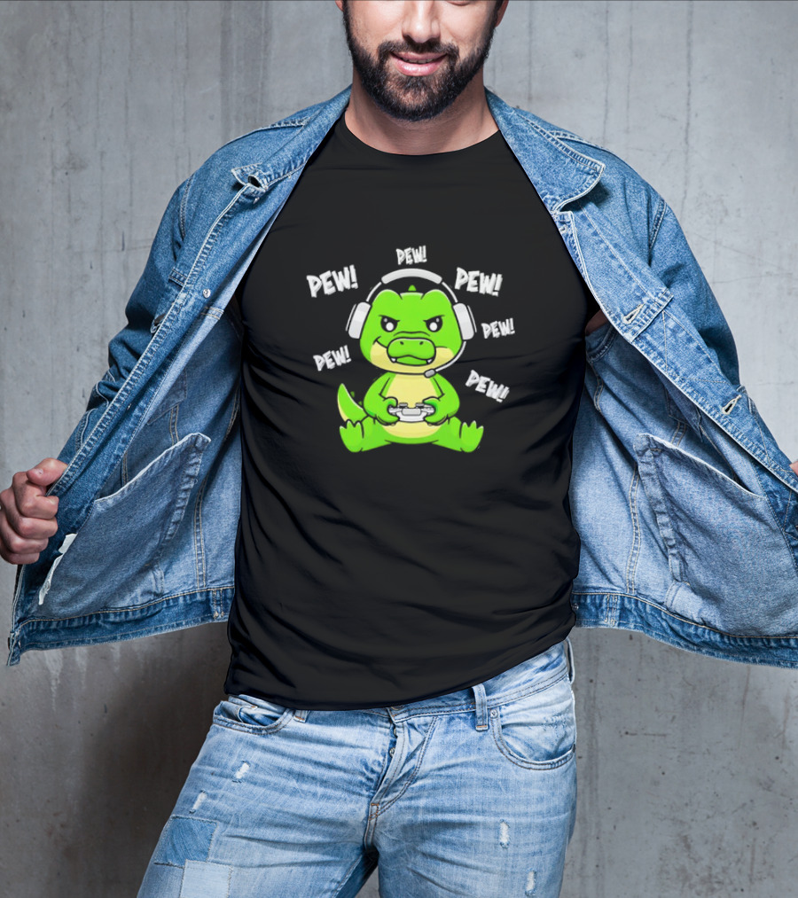 Alligator Crocodile Gamer Pew Pew Pew Headset Controller T-Shirt