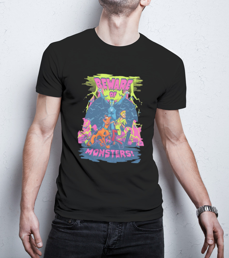 Beware Of Monsters Scooby Doo And Shaggy In Haunted Scene T-Shirt