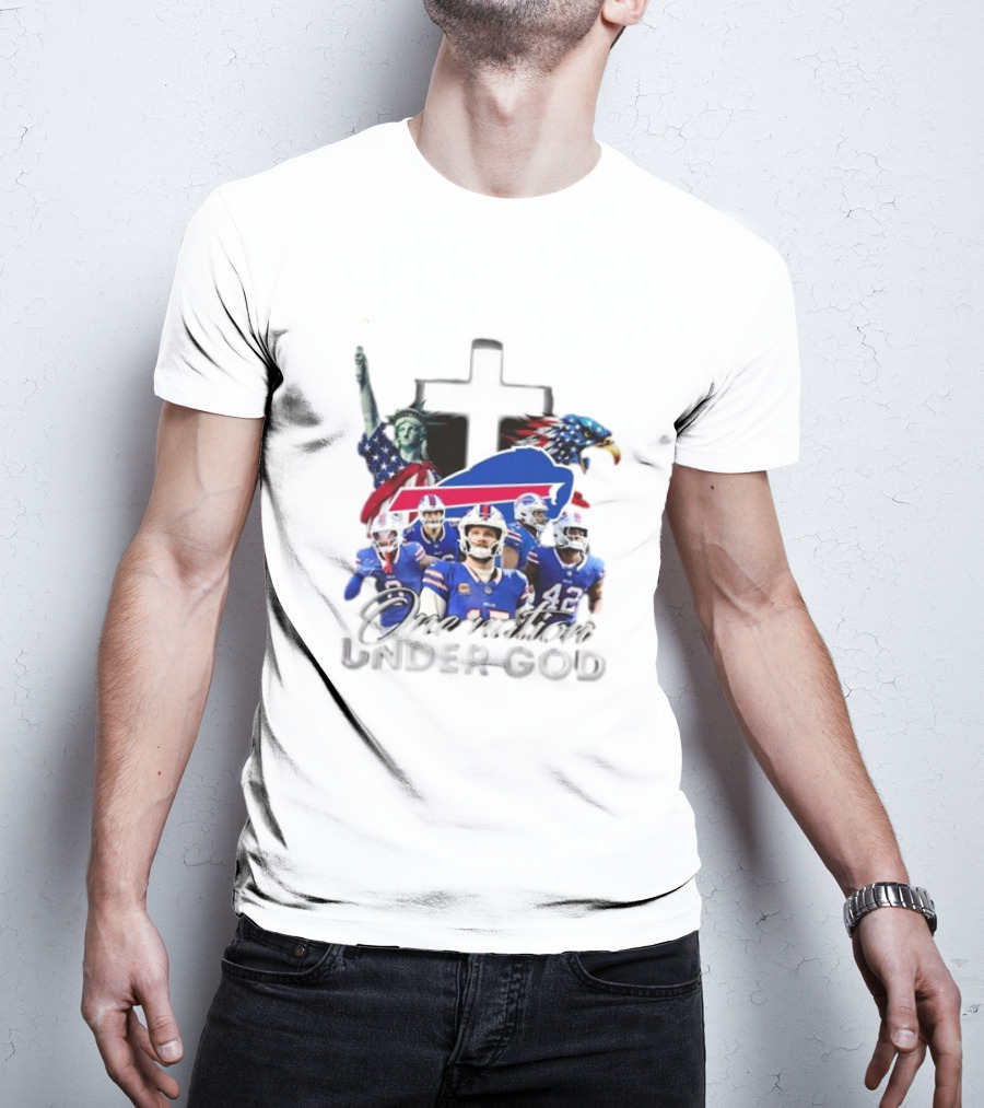 Buffalo Bills One Nation Under God American Flag Eagle Cross Statue Of Liberty Football Players T-Shirt