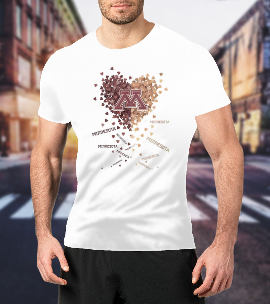 Heart Of Minnesota Golden Gopher With Maroon Gold M Hearts T-Shirt