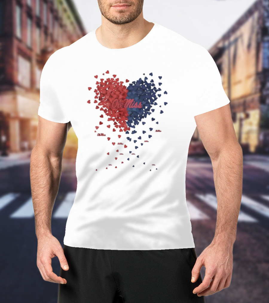 Ole Miss Heart Design With Red And Blue Hearts T-Shirt