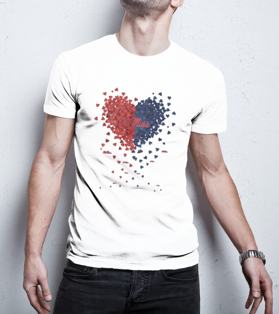 Ole Miss Heart Design With Red And Blue Hearts T-Shirt