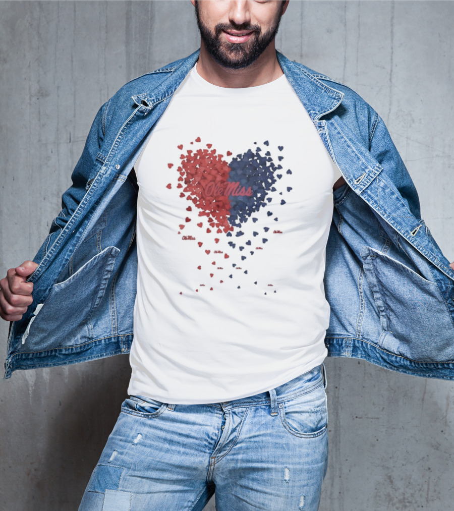 Ole Miss Heart Design With Red And Blue Hearts T-Shirt