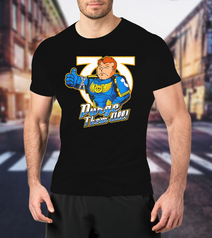 Demetrian Titus Warhammer 40K X Vault Boy Purge Them All Iconic Crossover Mashup T-Shirt