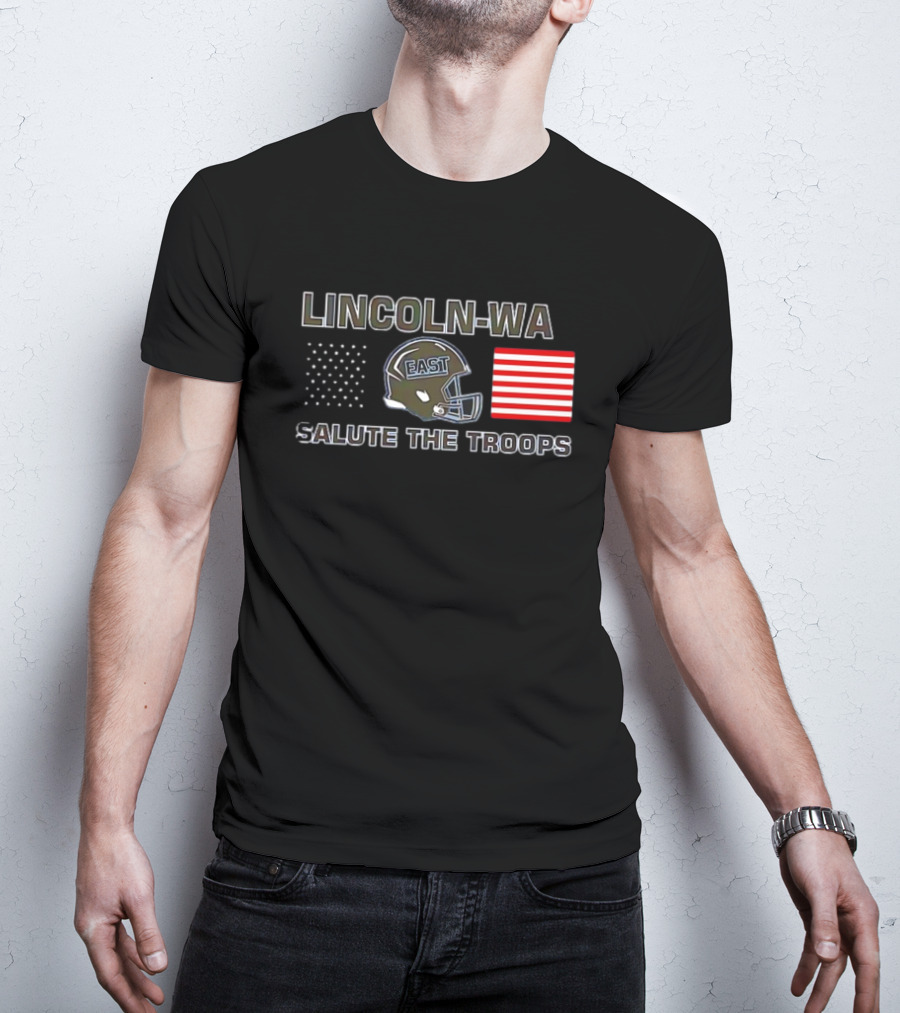 Lincoln-Way East Salute The Troops Helmet American Flag T-Shirt