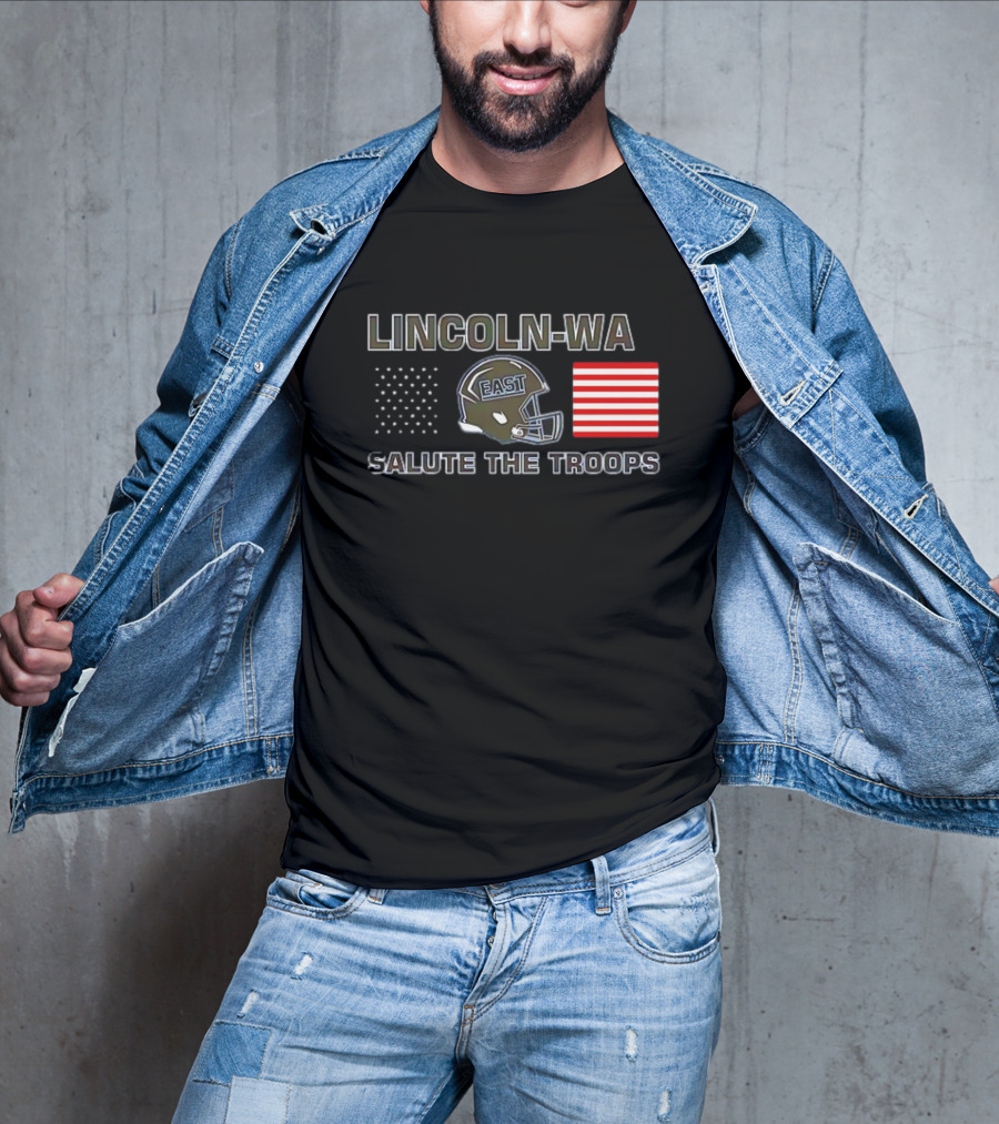 Lincoln-Way East Salute The Troops Helmet American Flag T-Shirt