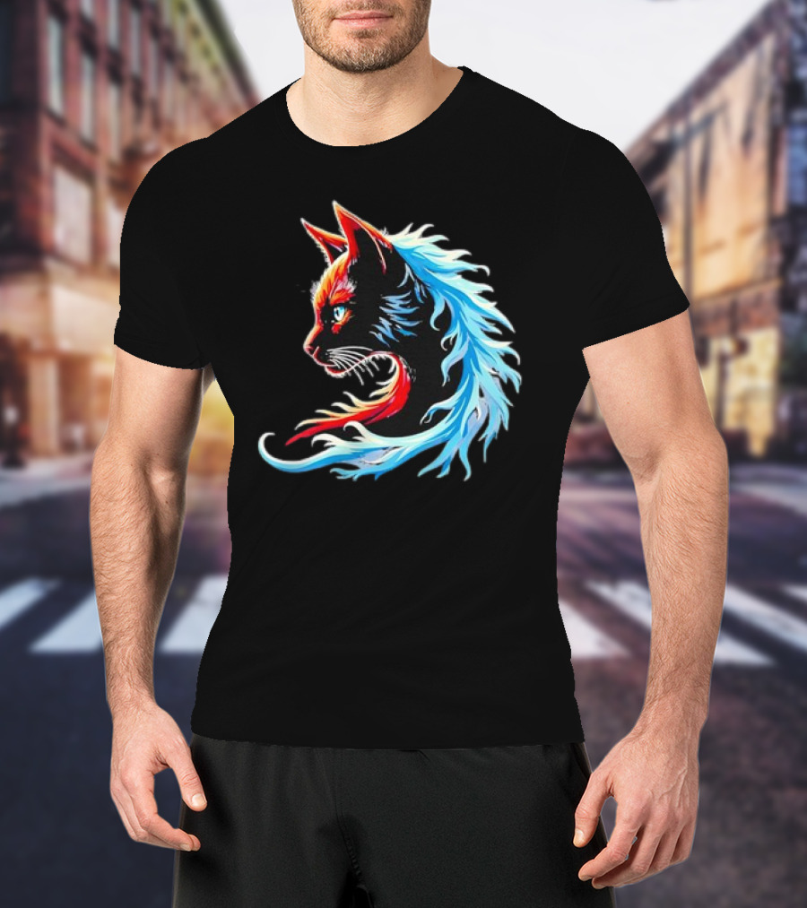 Retro Blue Cat Wave Cat Ladies Cat Lover T-Shirt