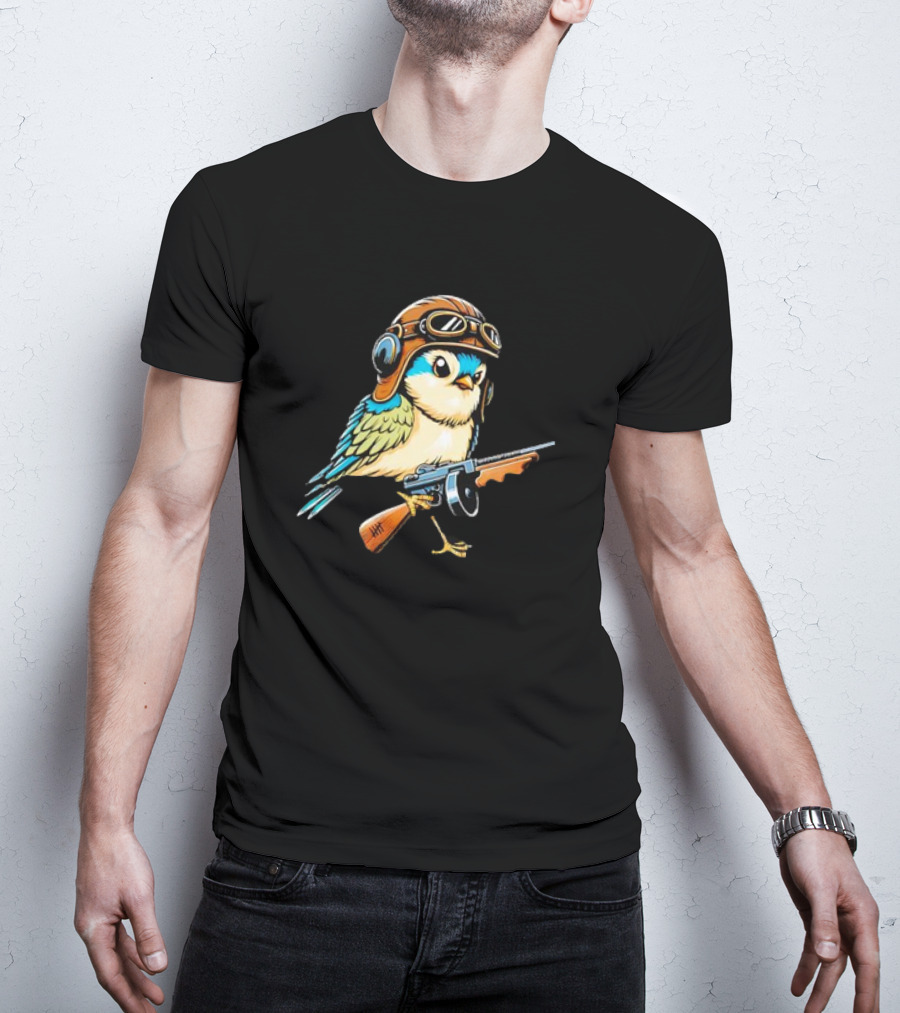 Warbird Meme Fun Bird Wearing Aviator Goggles With Rifle T-Shirt