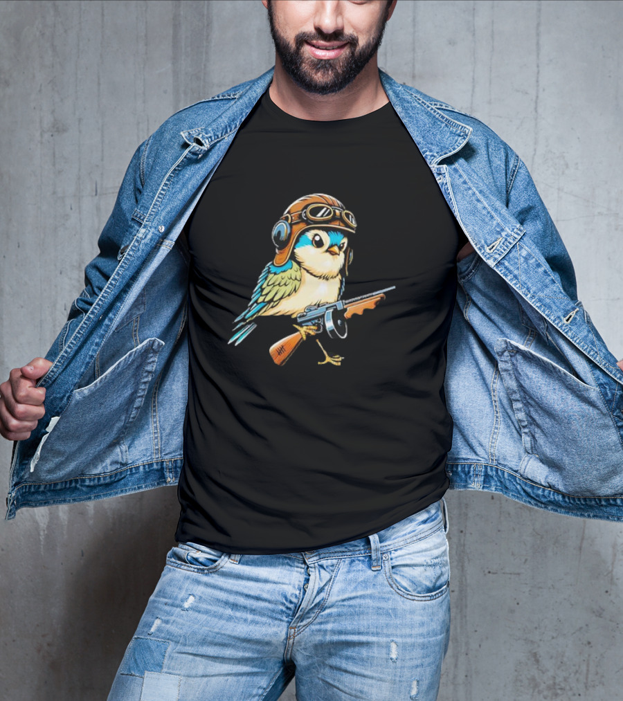 Warbird Meme Fun Bird Wearing Aviator Goggles With Rifle T-Shirt