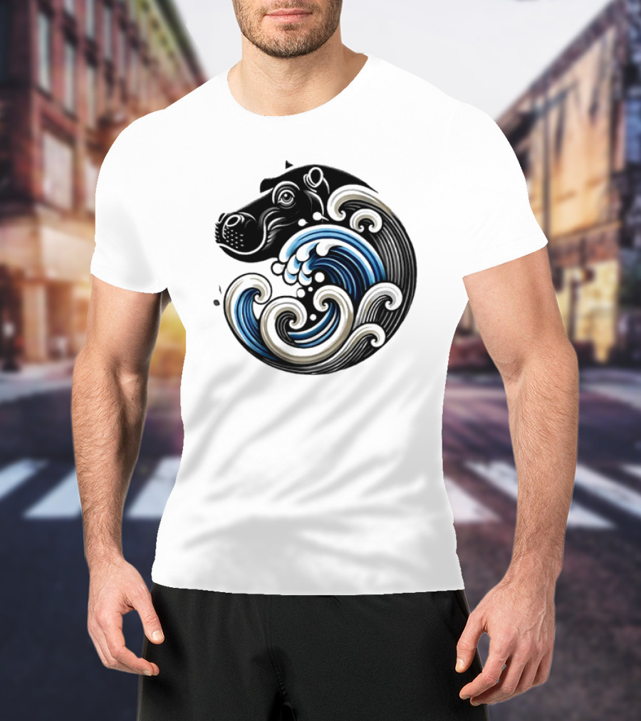 Funny Blue Wave Hippo Moo Deng T-Shirt