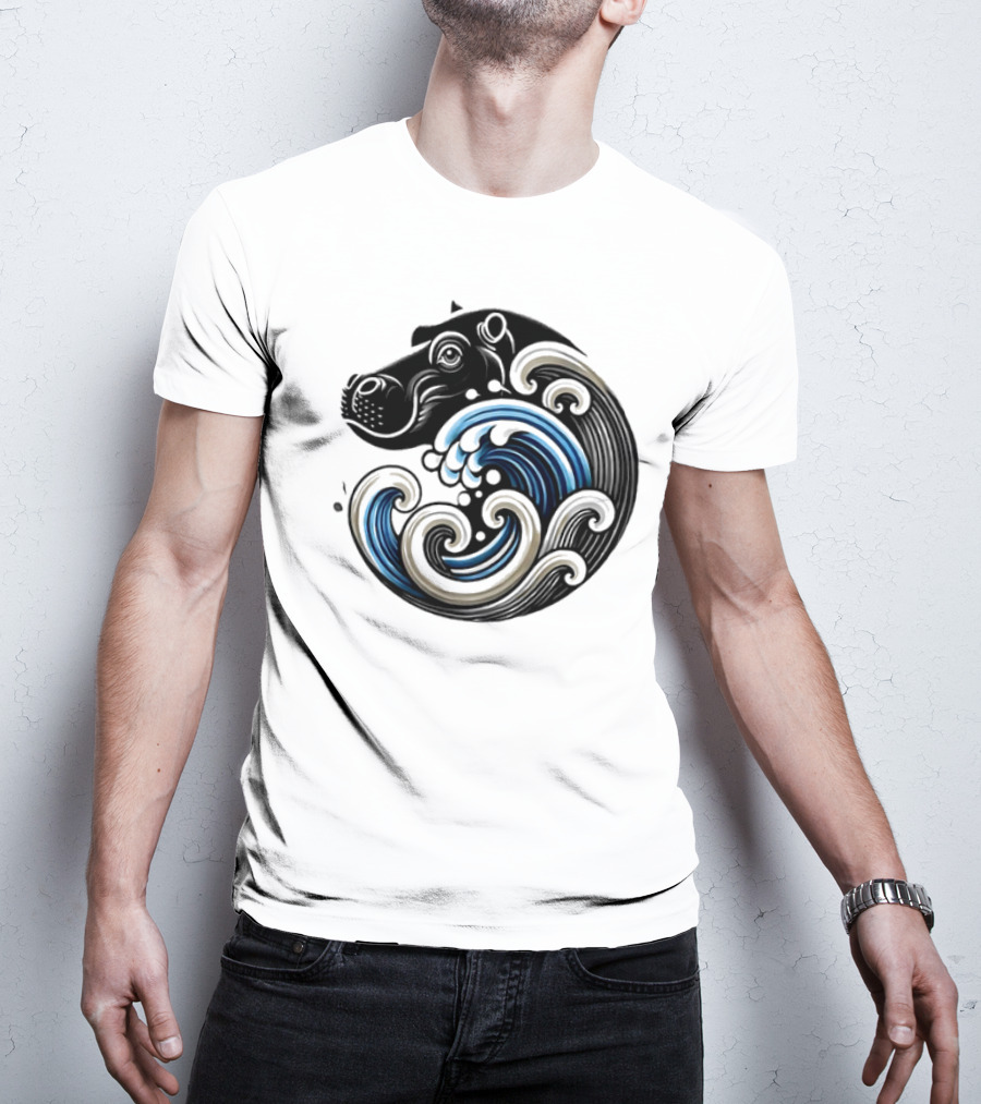 Funny Blue Wave Hippo Moo Deng T-Shirt