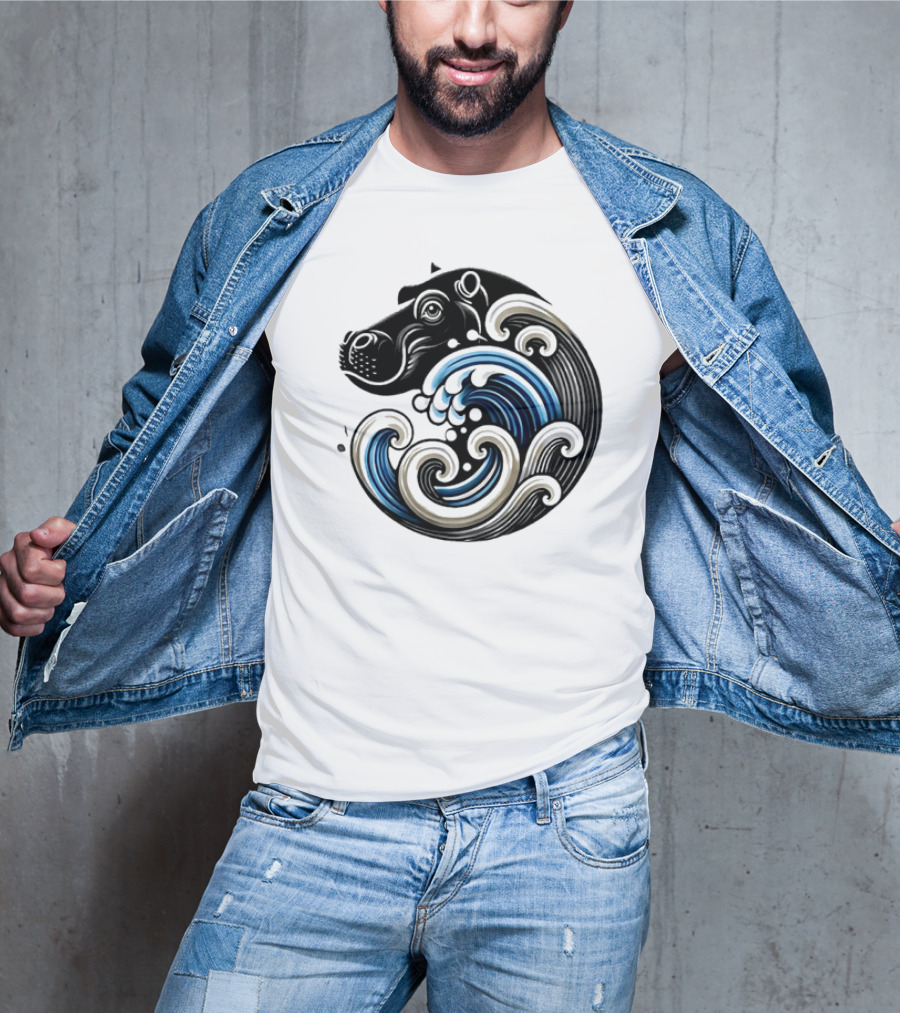 Funny Blue Wave Hippo Moo Deng T-Shirt