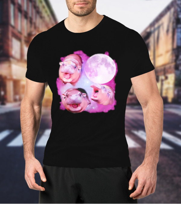 Cute Moo Deng Pink Moon Trio T-Shirt