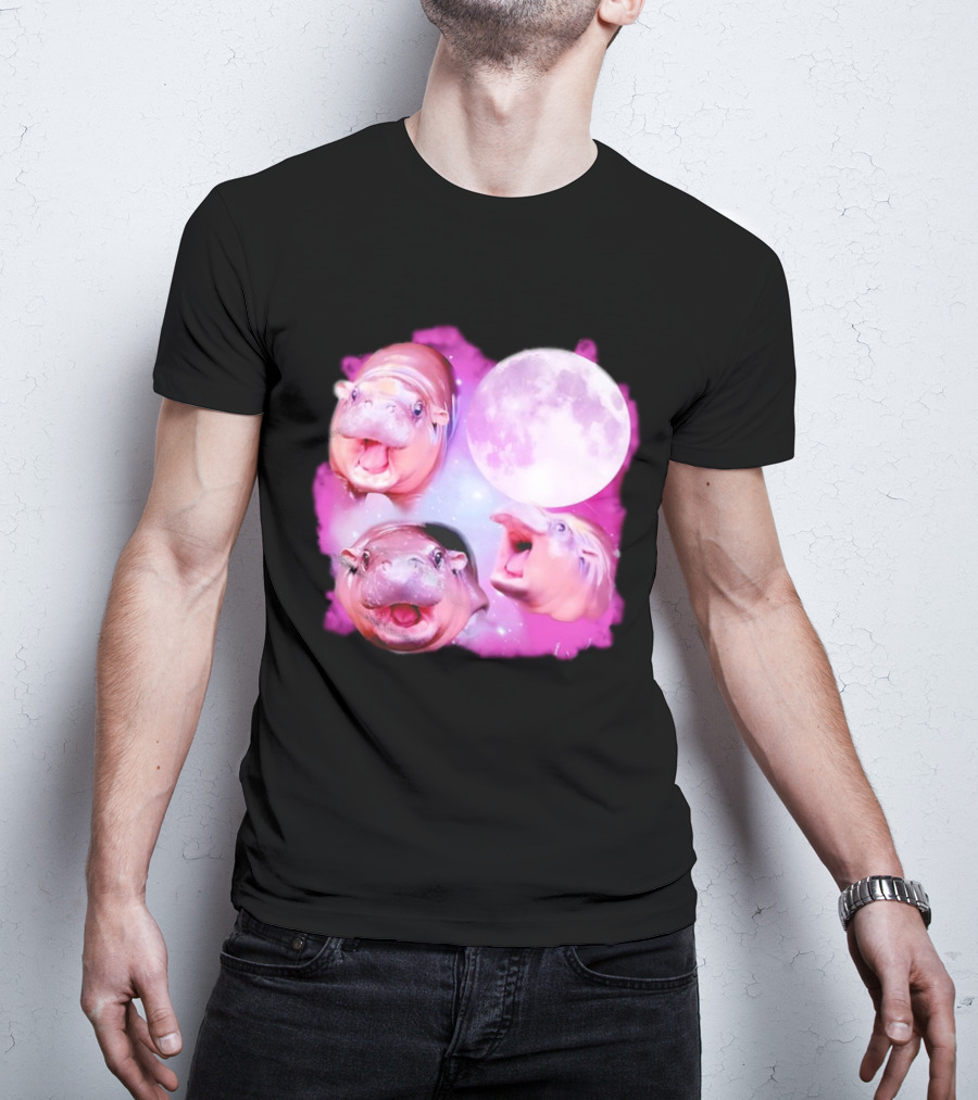 Cute Moo Deng Pink Moon Trio T-Shirt
