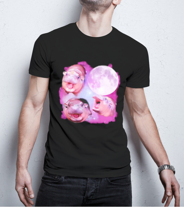 Cute Moo Deng Pink Moon Trio T-Shirt
