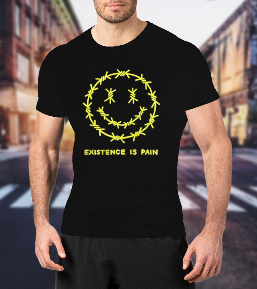 Existence Is Pain Barbed Wire Smile Icon T-Shirt