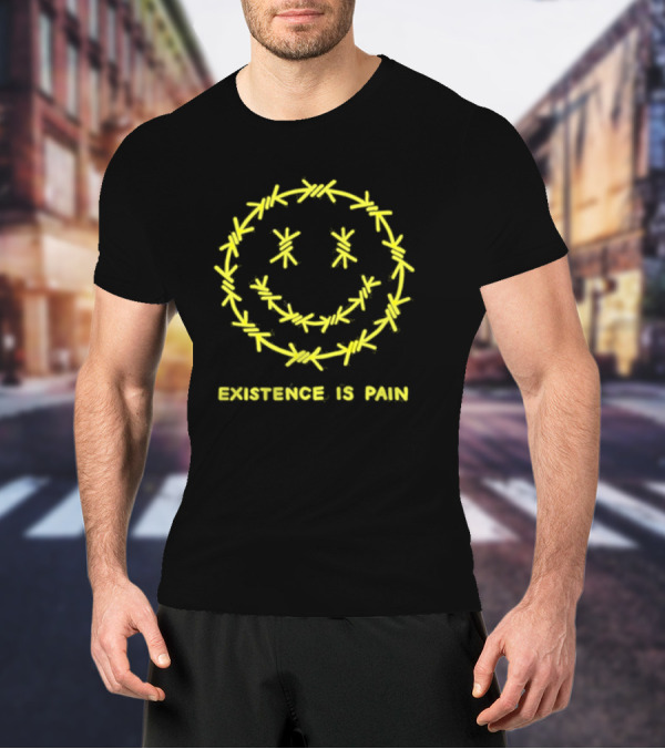 Existence Is Pain Barbed Wire Smile Icon T-Shirt