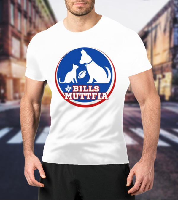 Buffalo Bills Muttfia Bills Muttfia Silhouette With Dog Cat Football T-Shirt
