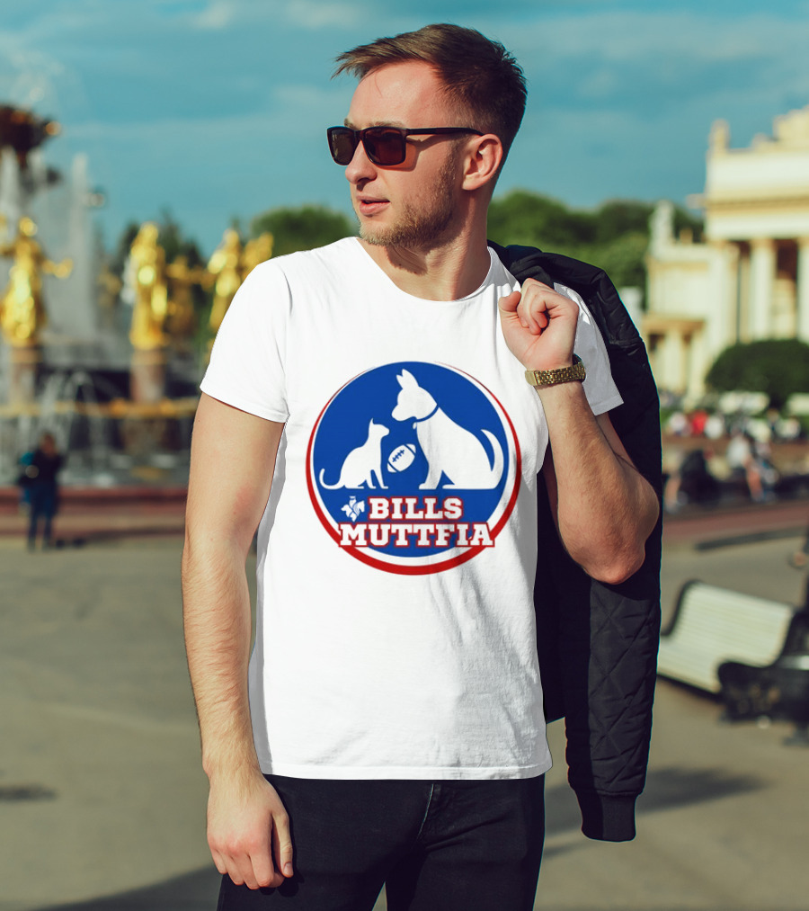 Buffalo Bills Muttfia Bills Muttfia Silhouette With Dog Cat Football T-Shirt