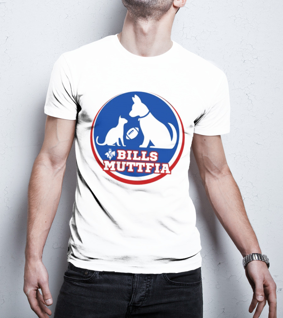 Buffalo Bills Muttfia Bills Muttfia Silhouette With Dog Cat Football T-Shirt