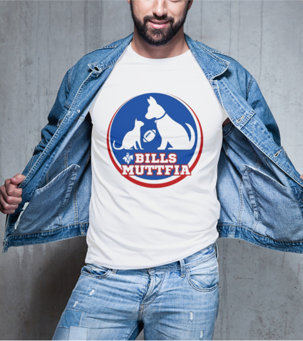 Buffalo Bills Muttfia Bills Muttfia Silhouette With Dog Cat Football T-Shirt