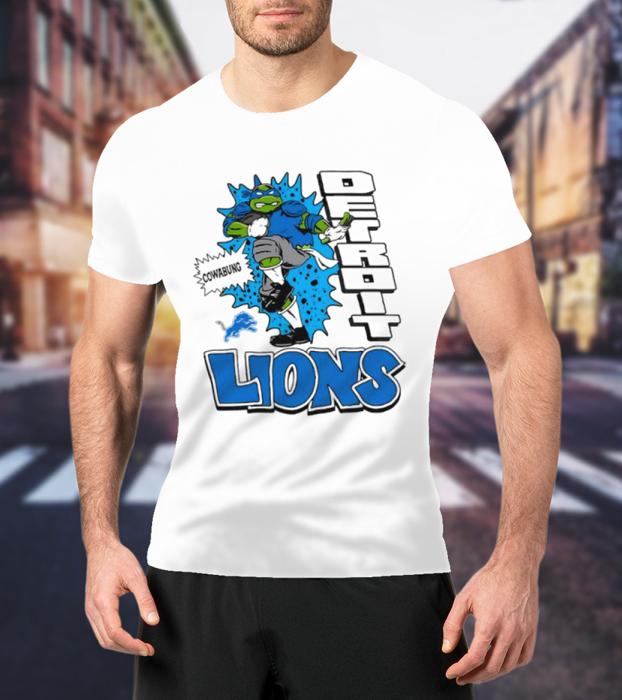 Leonardo Ninja Turtles Cowabunga Detroit Lions Football T-Shirt