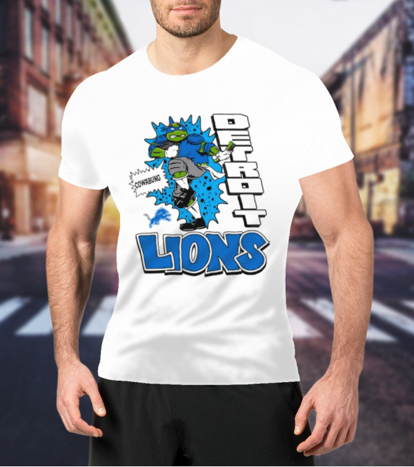 Leonardo Ninja Turtles Cowabunga Detroit Lions Football T-Shirt