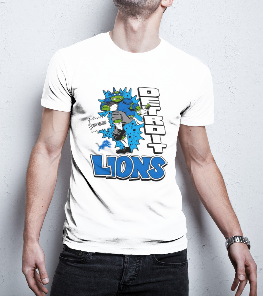 Leonardo Ninja Turtles Cowabunga Detroit Lions Football T-Shirt