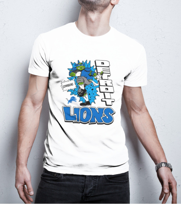 Leonardo Ninja Turtles Cowabunga Detroit Lions Football T-Shirt