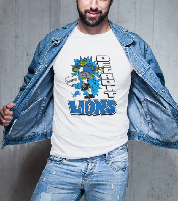 Leonardo Ninja Turtles Cowabunga Detroit Lions Football T-Shirt