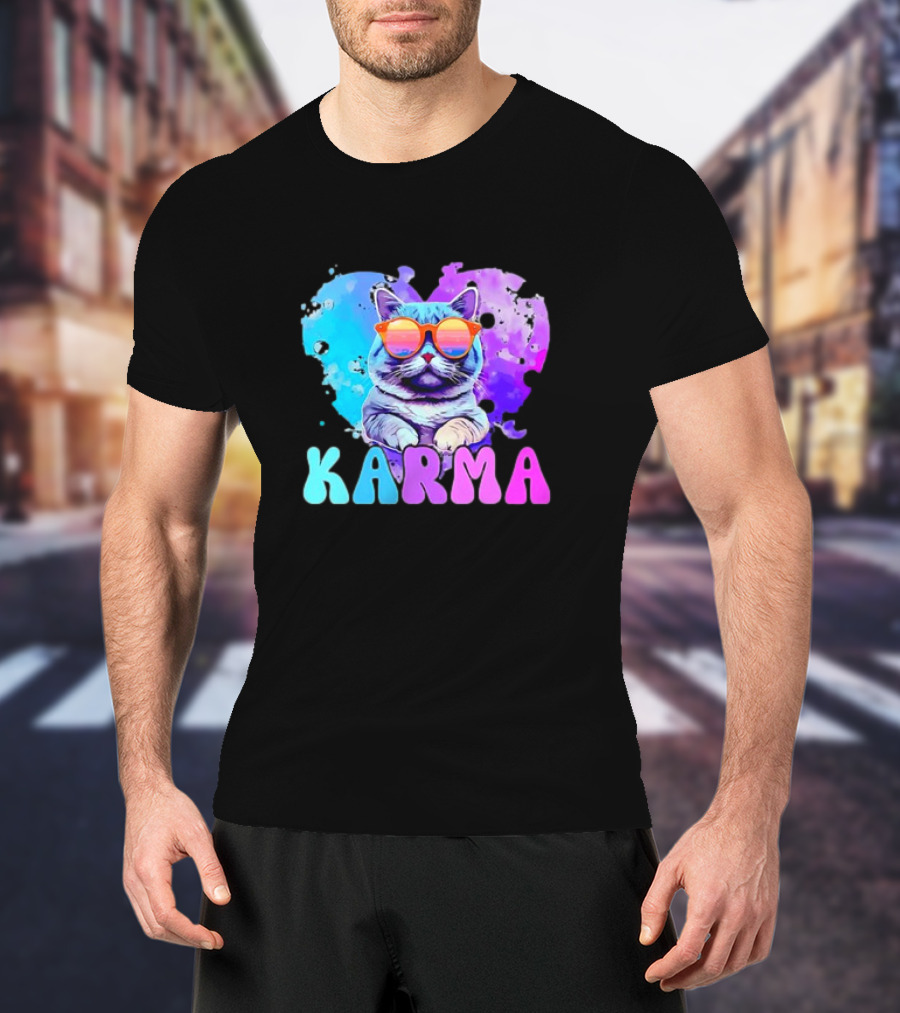 Cat Lover Karma Heart Shape Retro Sunglasses T-Shirt