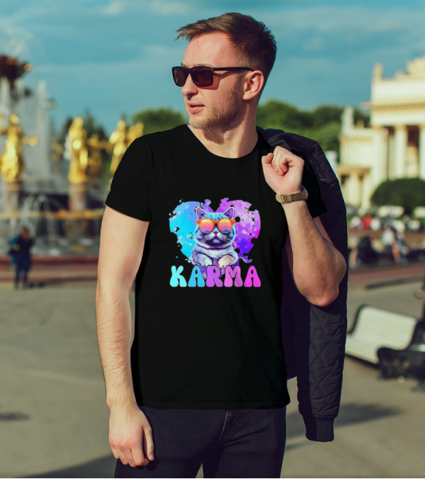 Cat Lover Karma Heart Shape Retro Sunglasses T-Shirt