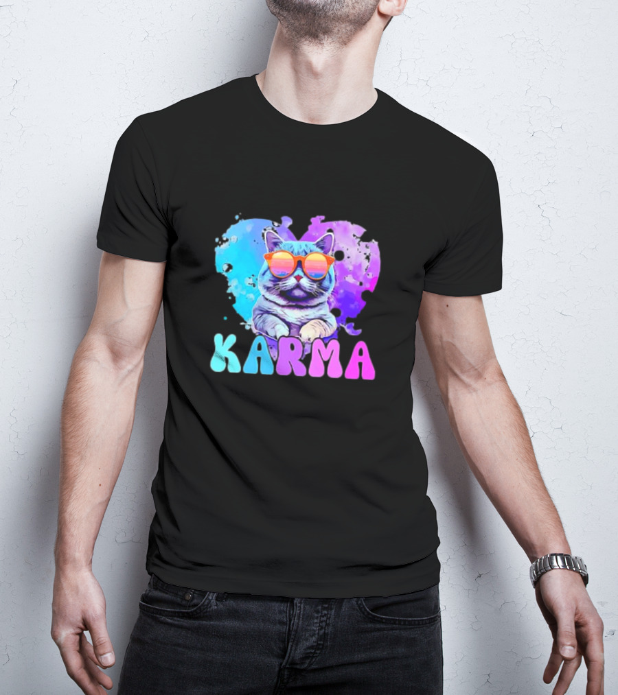 Cat Lover Karma Heart Shape Retro Sunglasses T-Shirt