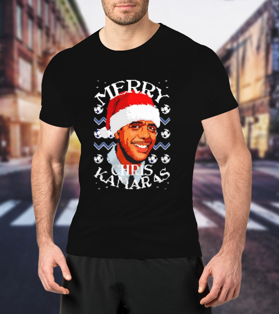 Merry Chris Kamaras Christmas Jumper Santa Hat Soccer Balls T-Shirt