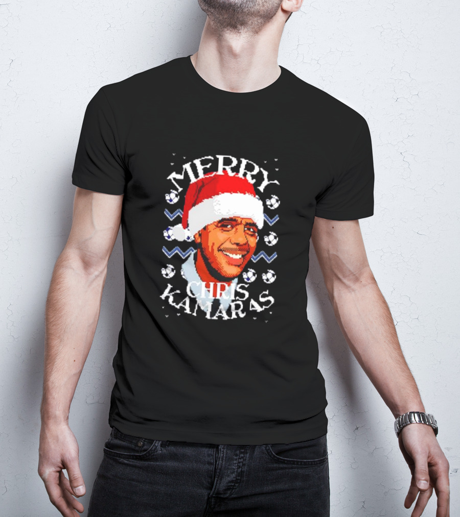 Merry Chris Kamaras Christmas Jumper Santa Hat Soccer Balls T-Shirt
