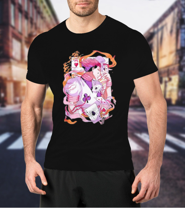 HISOKA Anime Manga Card Motif With Fiery Accents T-Shirt