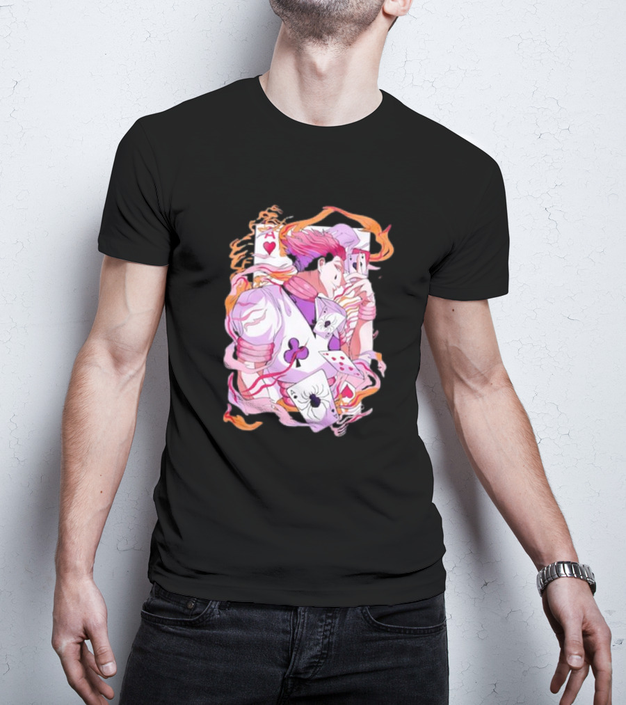 HISOKA Anime Manga Card Motif With Fiery Accents T-Shirt