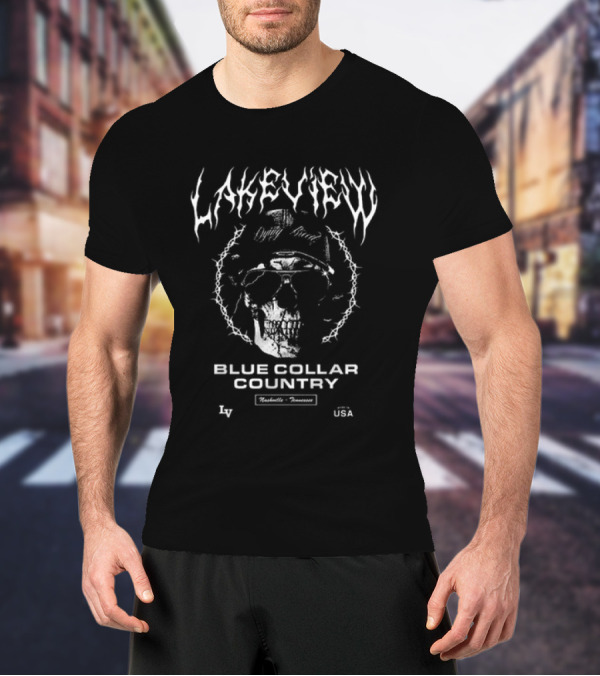 Lakeview Diggin' Roots Blue Collar Country Nashville Tennessee Skull USA T-Shirt