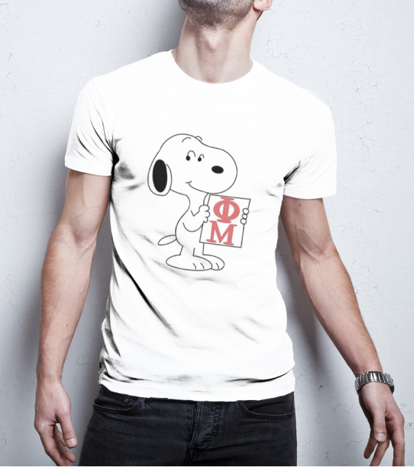 Phi Mu Snoopy Holding Greek Letters T-Shirt
