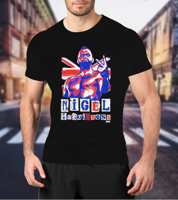 NIGEL McGUINNESS AEW Union Jack V Sign T-Shirt