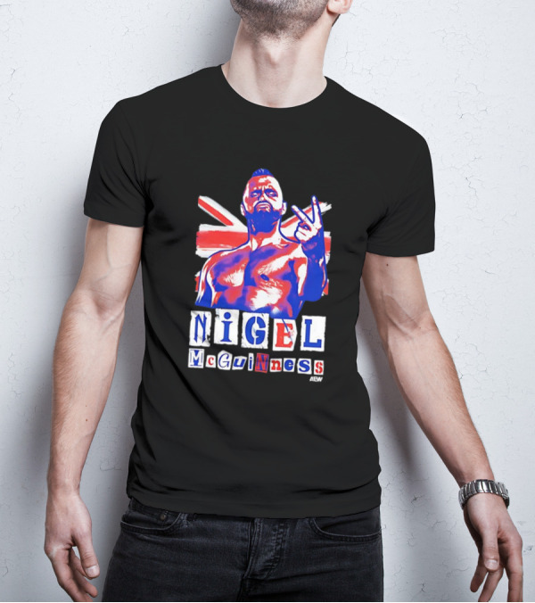 NIGEL McGUINNESS AEW Union Jack V Sign T-Shirt