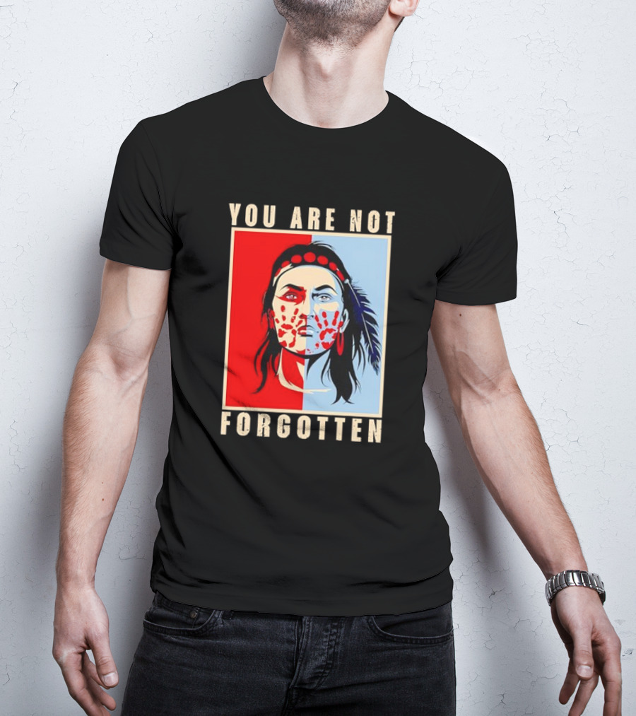 You Are Not Forgotten Awareness Native American Indian Red Handprint Feather Profile T-Shirt