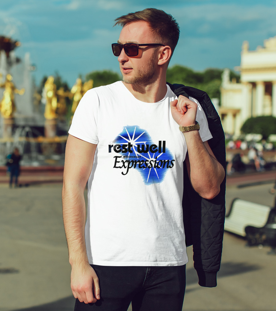 Rest Well Expressions At The Moment Retro Starburst Blue T-Shirt